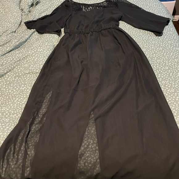 Lace Detail Jumpsuit with Chiffon Overlay - Picture 6 of 9